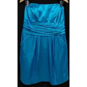 David's Bridal Style 83707 Blue Strapless Dress Solid Sleeveless Size 14
